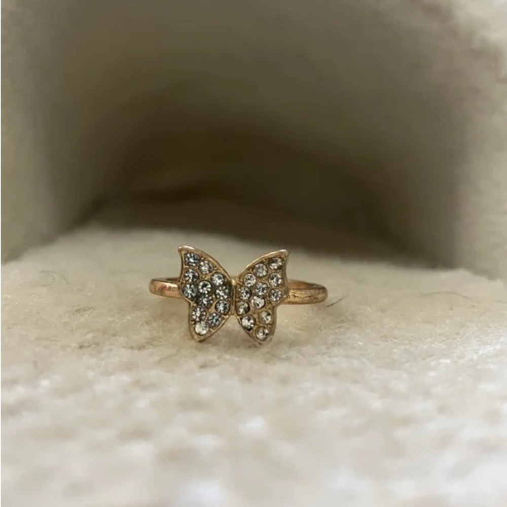 Gold Rhinestone Butterfly Ring